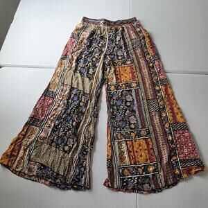JAASE Pant Medium Multicolor Floral Patchwork Wide Leg Boho Harem Festival Witch